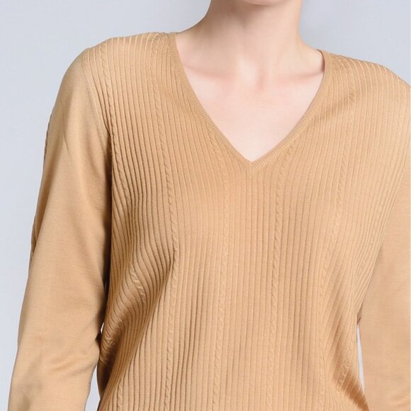 Corneau Et Filles Sz M Camel Brown V-Neck Sweater 100% Italian Merino Wool - Picture 3 of 13